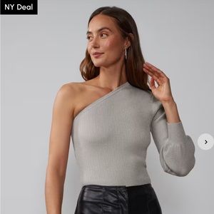 New York & Company One-Shoulder Lurex Ribbed Sweater